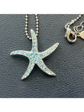 Vintage Cookie Lee Rhinestone Starfish Aquamarine Rhinestone Necklace NWOT